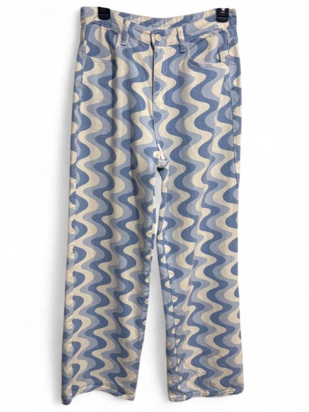 Bailey Rose blue and white wave print straight-leg jeans